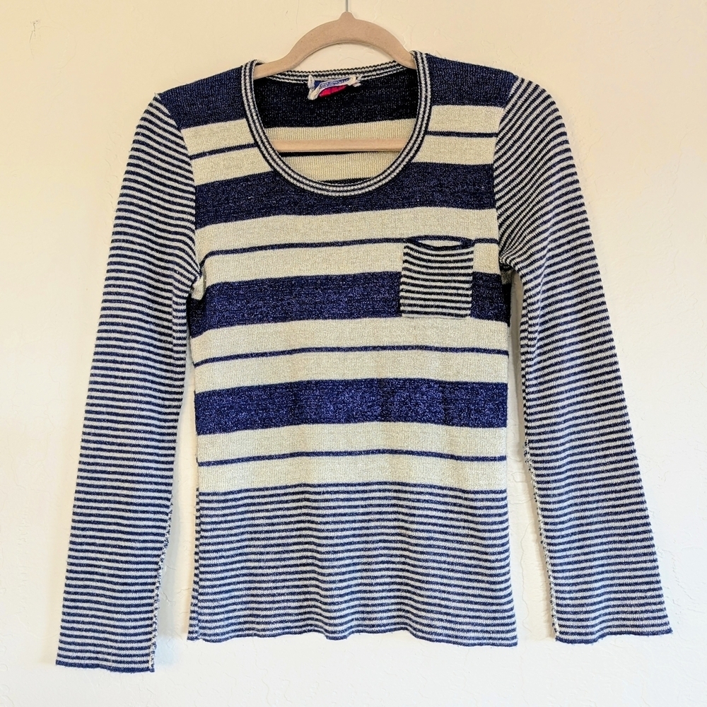 VTG Kitty Hawk Union Made Striped Metallic Thread Retro Nautical Preppy